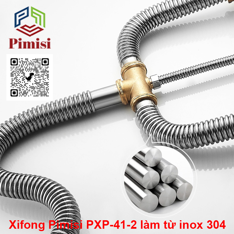 Xi Phông Chậu Rửa Bát 2 Hố Pimisi PXP-31-2 Inox Cao Cấp Kiểu Chun Uốn - Kim Loại Bẻ Cong Được, Thoát Nước Nhanh, Dùng Để Xả Thải Nước Bồn Rửa Chén 2 Hộc Thu 110 Inox 304, Chống Mùi Hôi Và Côn Trùng Gián, Chuột Cắn Phá - Có Đầu Thoát Tràn | Hàng Chính Hãng