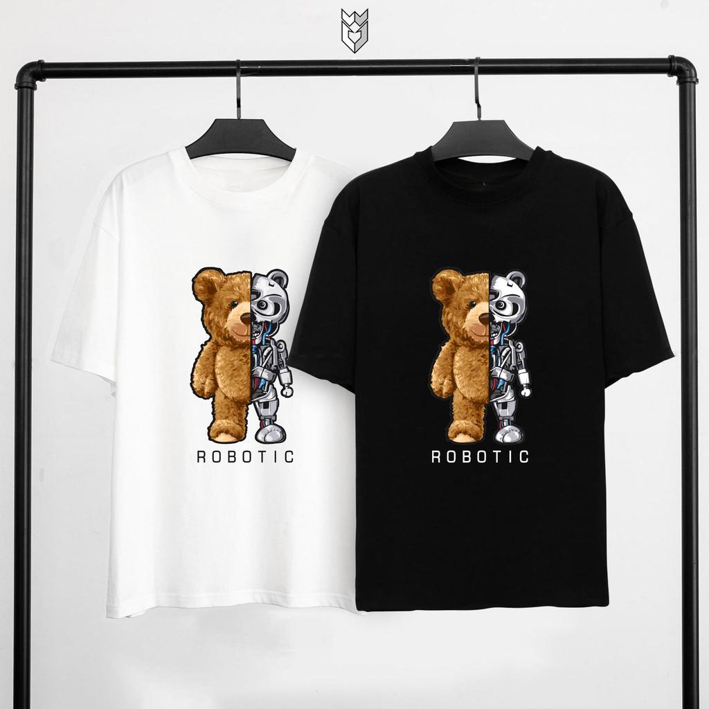 Áo thun tay lỡ Unisex form rộng in hình gấu Robo hot trend áo phông nam nữ vải cotton co dãn - GW Shop