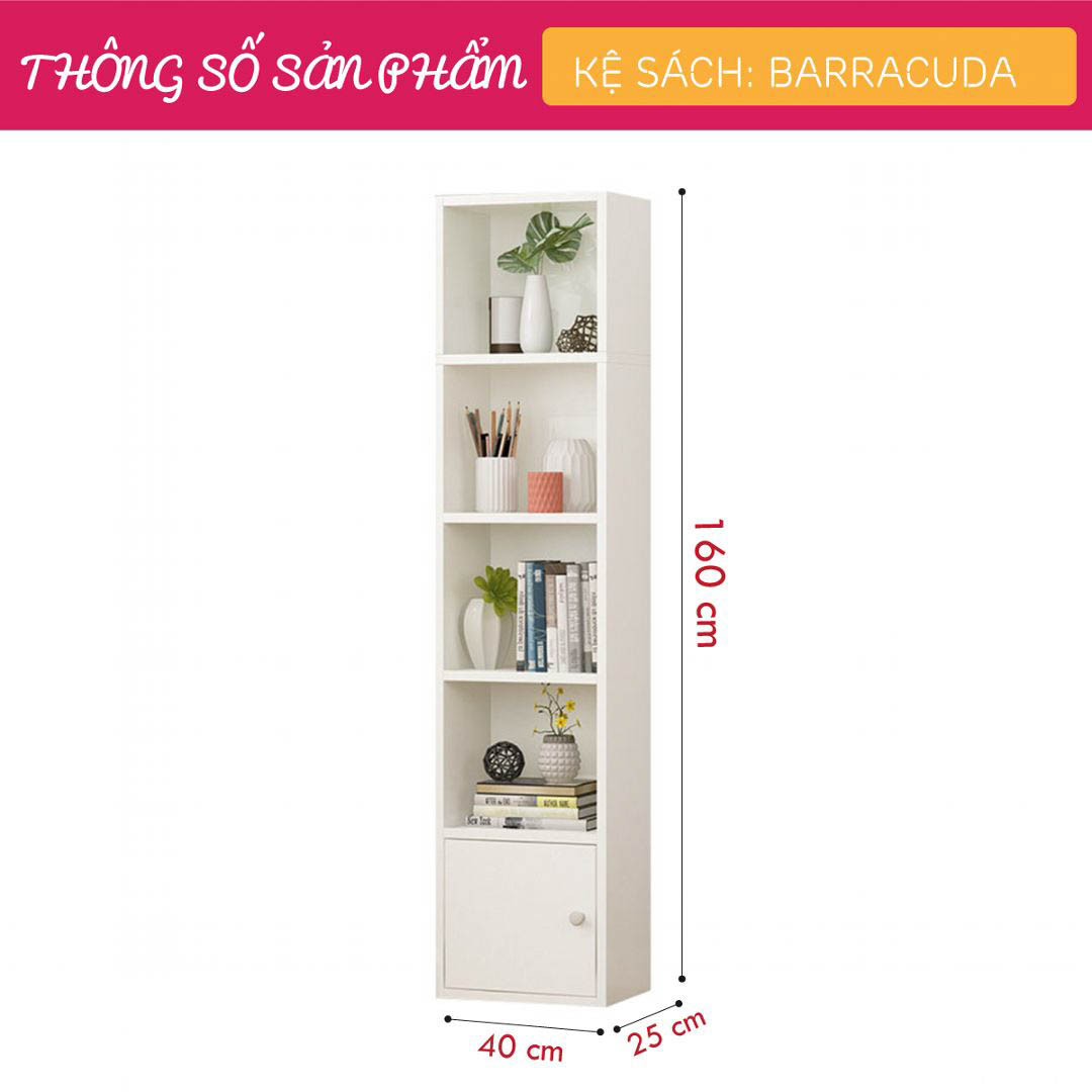 Kệ sách, kệ trang trí gỗ hiện đại SMLIFE Barracuda  | Gỗ MDF dày 17mm chống ẩm | D40xR25xC160cm