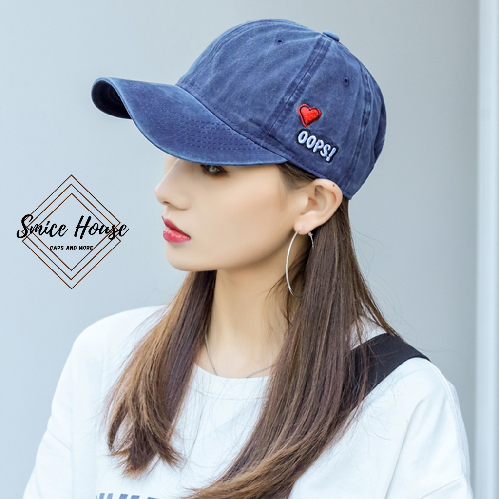 Nón lưỡi trai denim ulzzang thêu trái tim bên hông / mũ jeans nam nữ phong cách bụi bặm có thể điều chỉnh size - Smice House