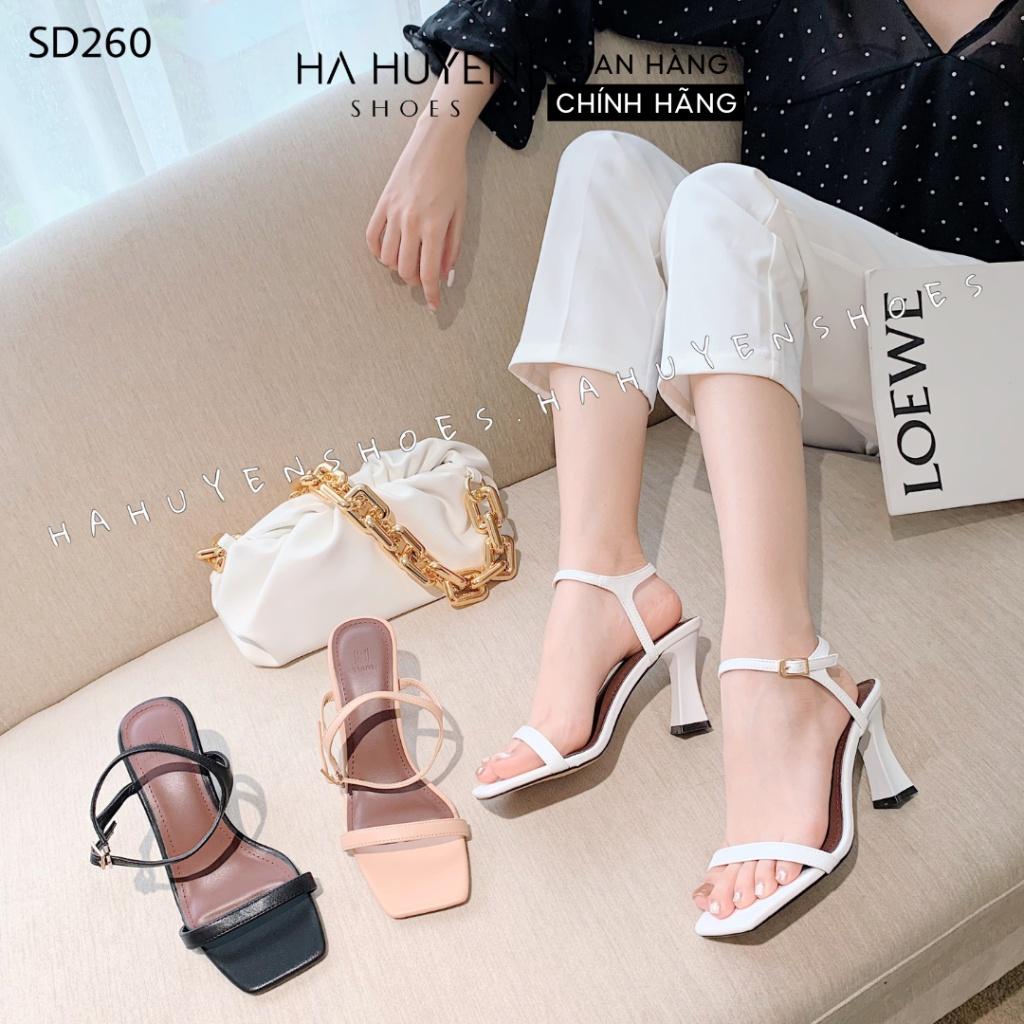 Sandal cao gót nữ Hà Huyền Shoes quai da mảnh gót vuông 8 phân - SD260