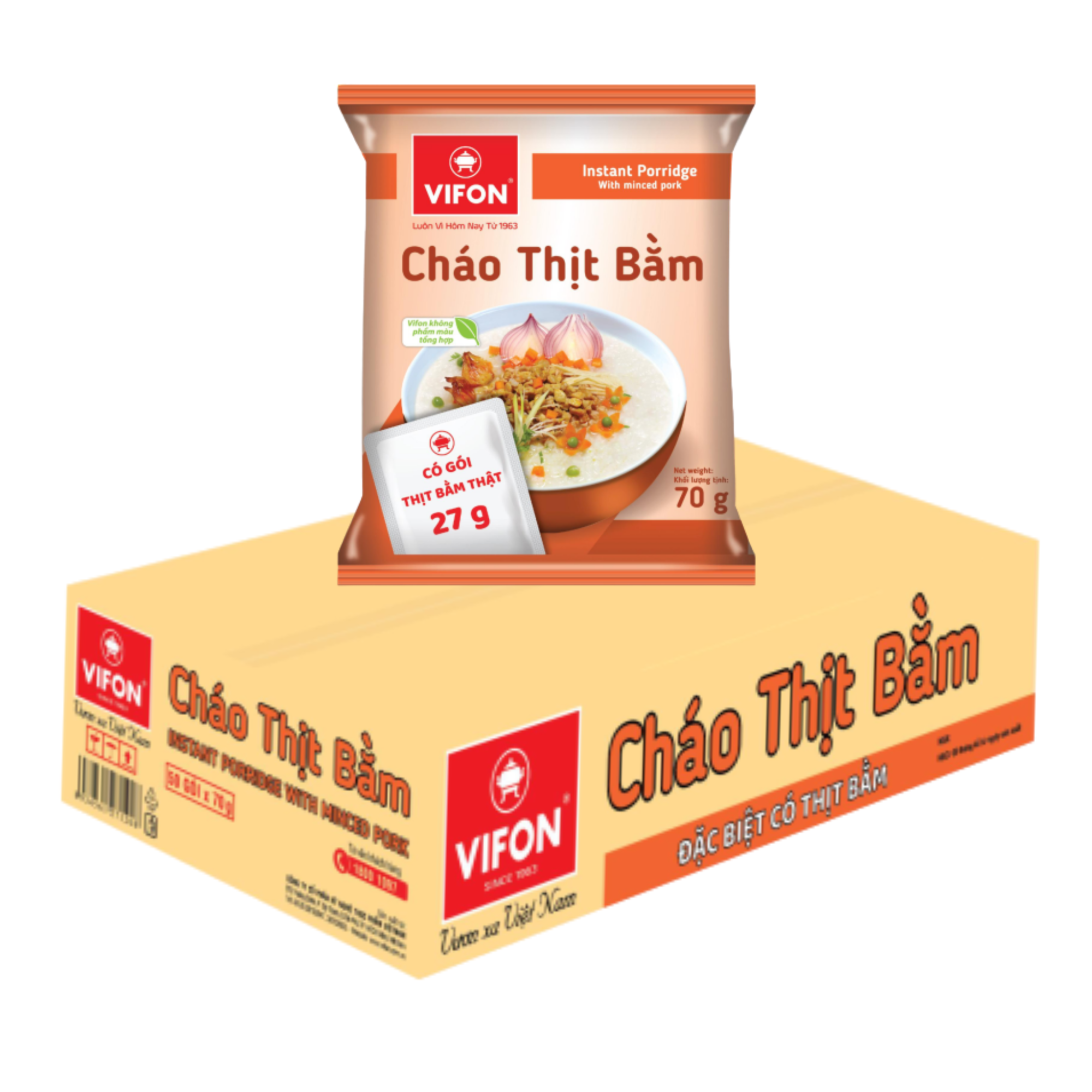 Thùng 50 Cháo Thịt Bằm VIFON có có Gói Thịt Thật 27gr (70g / Gói)