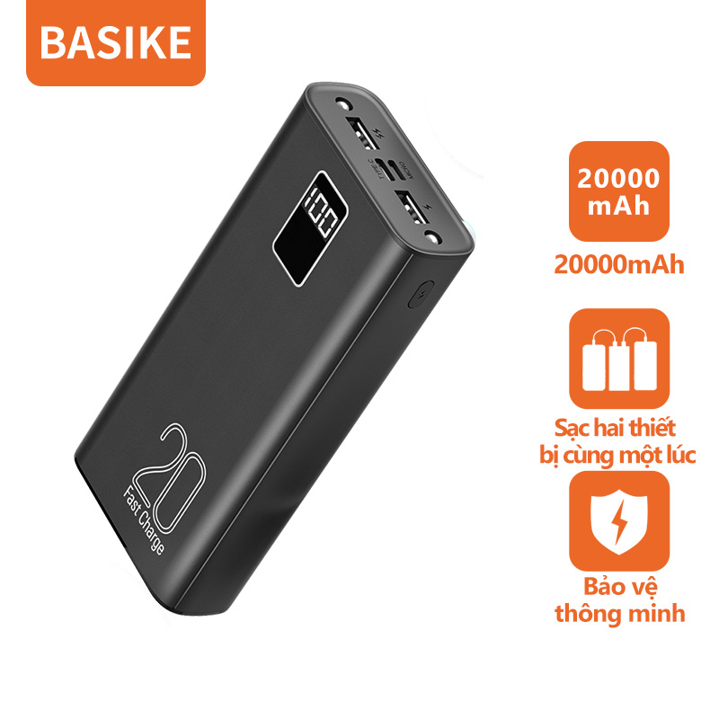 Sạc dự phòng 20000mAh BASIKE 10W Với đèn Pin Cho iP Huawei Samsung OPPO - Hàng chính hãng