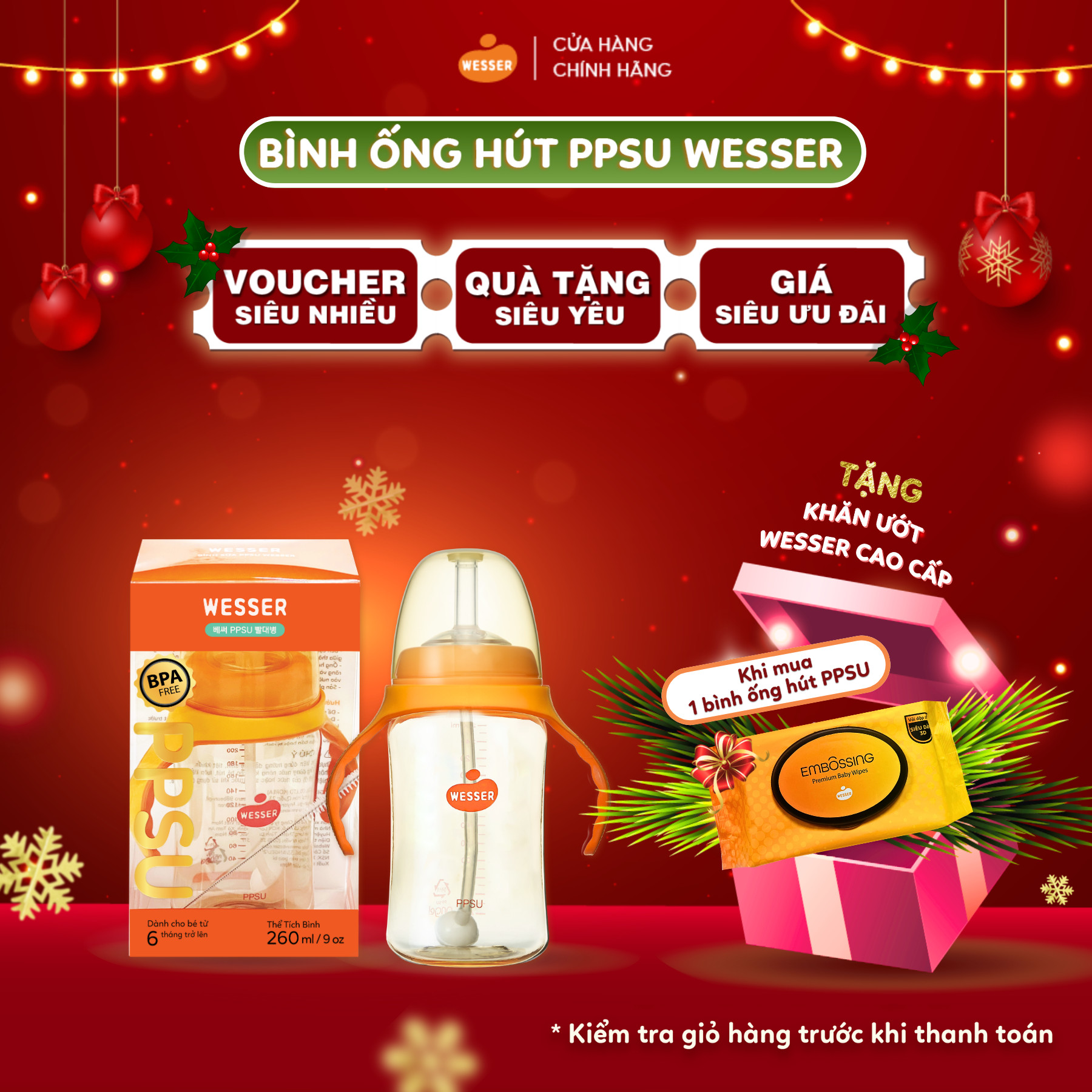 Bình Ống Hút PPSU Wesser 260ml