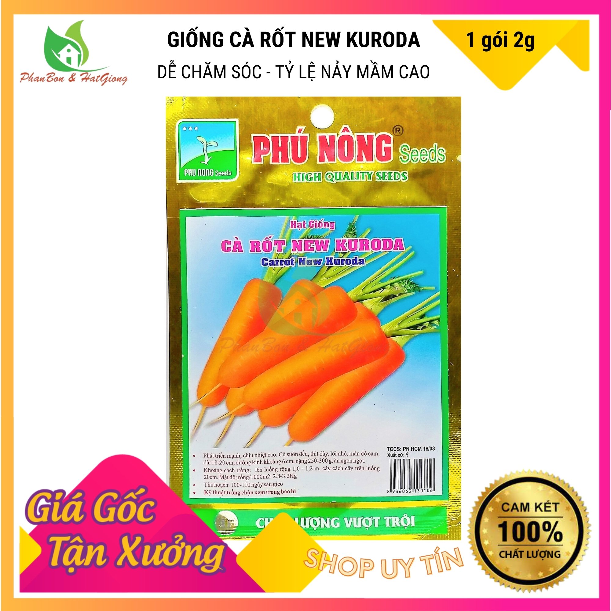 Hạt Giống Cà Rốt Cao Sản 2Gr New Kuroda - Phu Nong Seeds - Shop Phân Bón và Hạt Giống