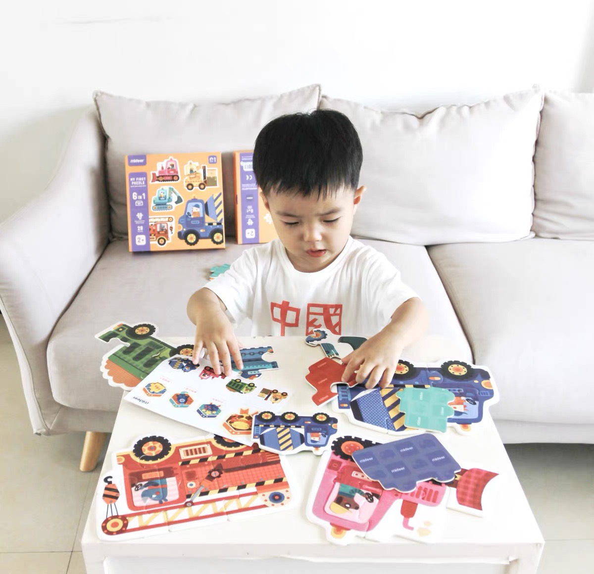 Bộ xếp hình Mideer cho bé 1.5 tuổi trở lên làm quen - mẫu Xe Công Trường - Mideer My first puzzle Building Site