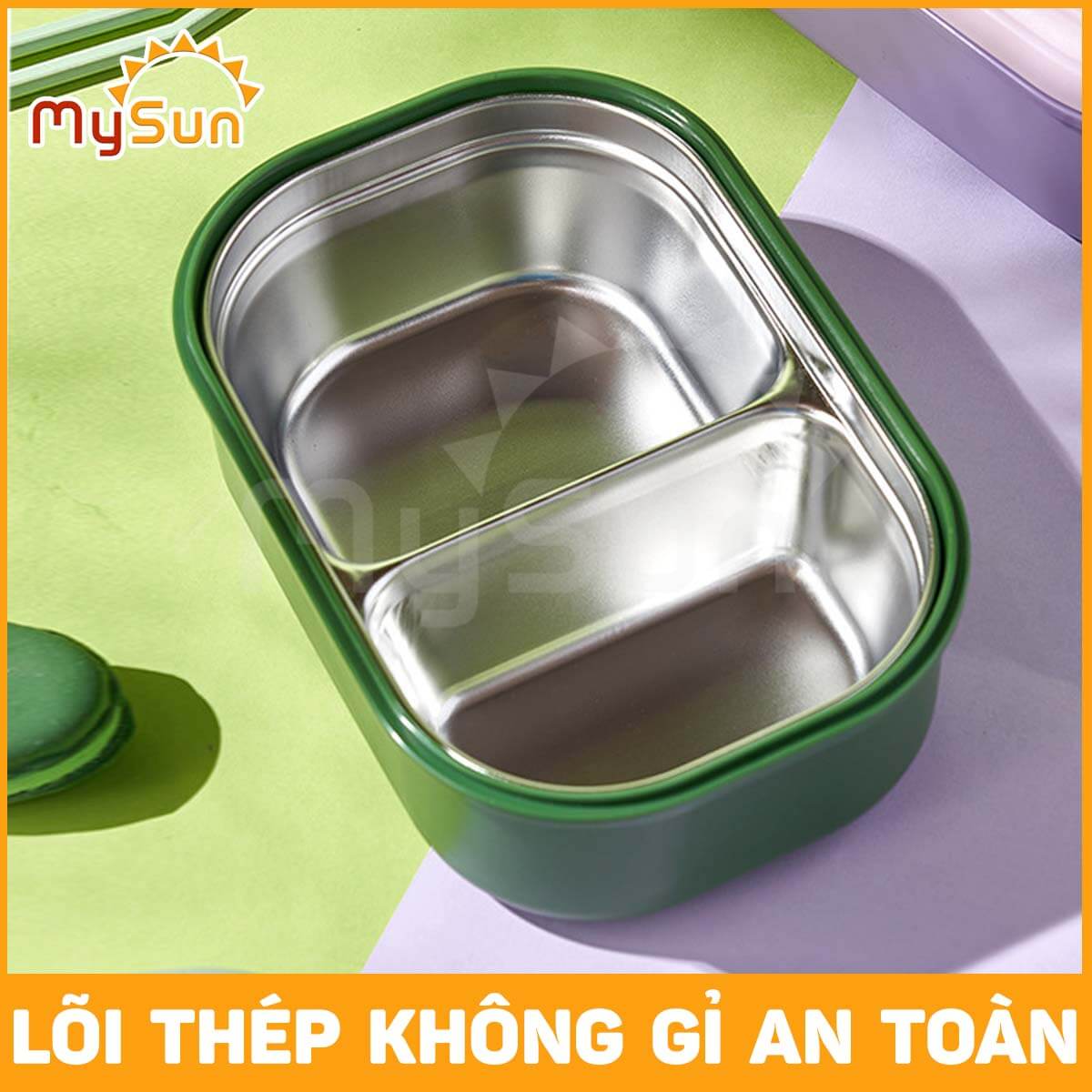 Hộp đựng cơm chia 2 NGĂN giữ nhiệt mini cute bằng nhựa - inox cho bé đi học, cho mẹ đi làm văn phòng MySun