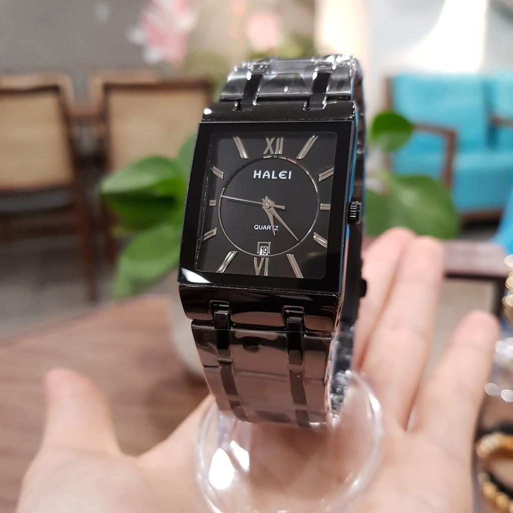 Đồng hồ đôi nam nữ Halei vuông full đen chống nước 5ATM chính hãng Tony Watch 68