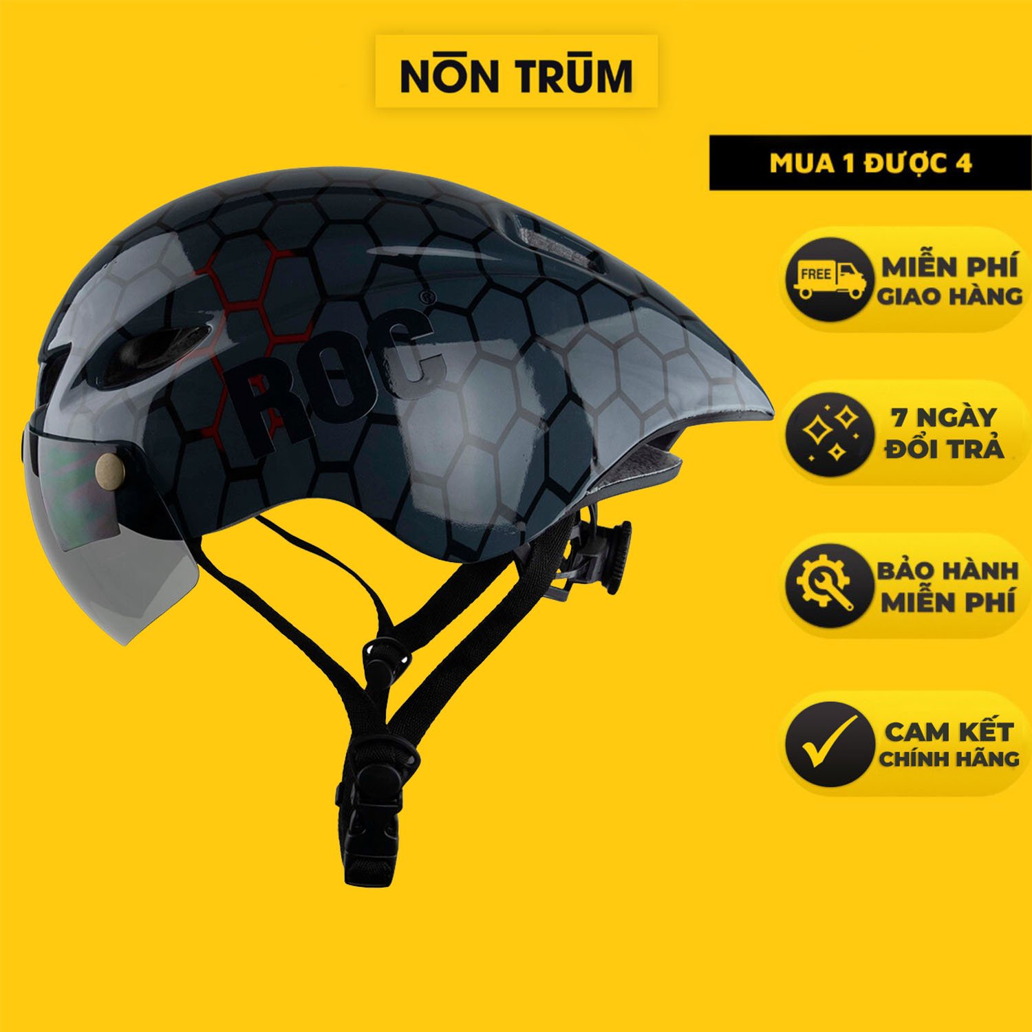 Mũ xe đạp thể thao ROC R18 đuôi nhọn kèm kính hít nam châm