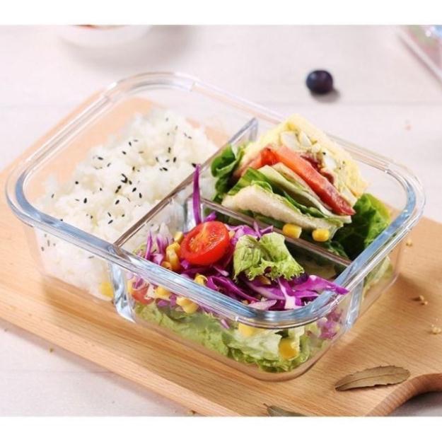 Hộp thủy tinh đựng thức ăn 3 ngăn - hộp thủy tinh chia 3 ngăn cao cấp