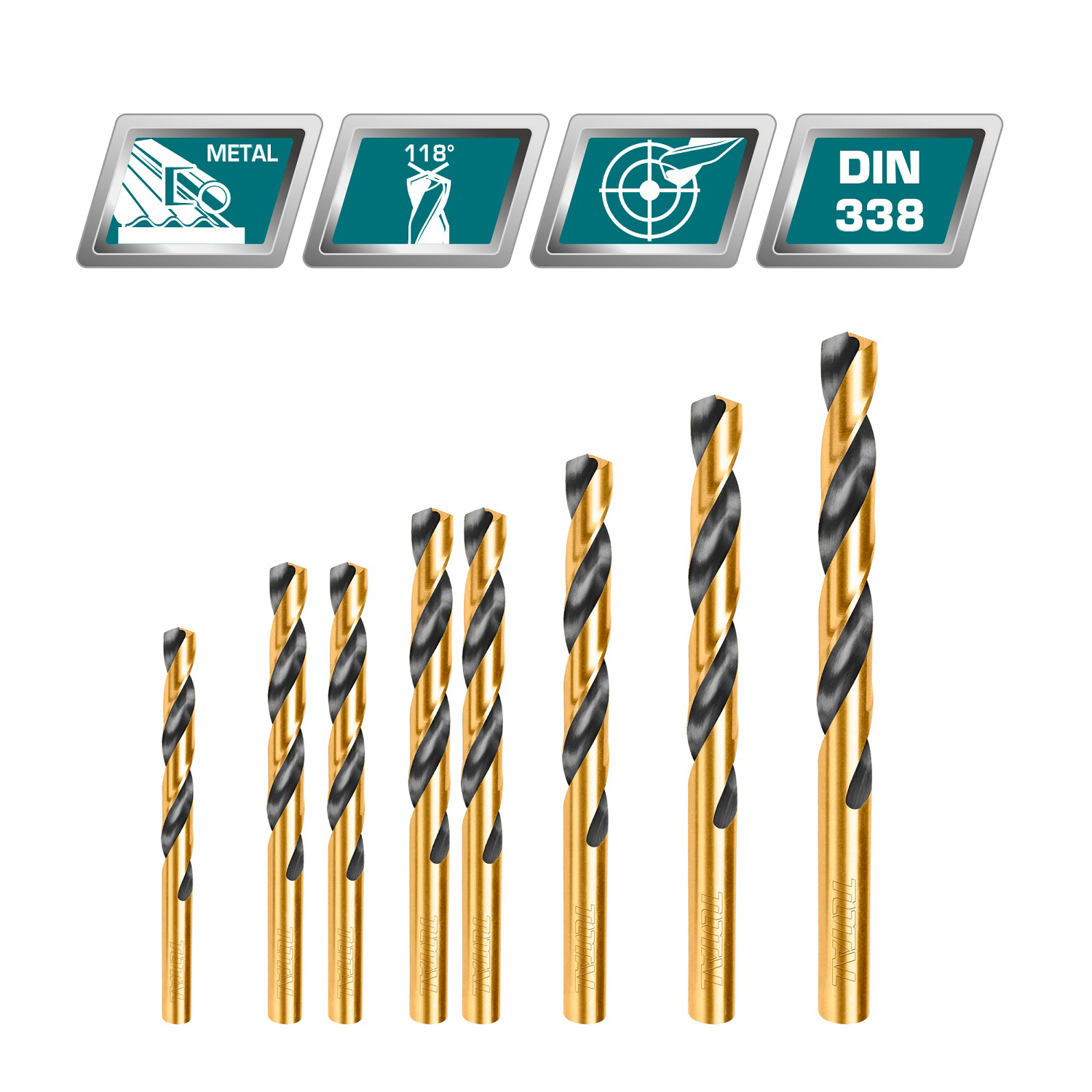Bộ mũi khoan kim loại HSS 8 chi tiết size 2-8mm TOTAL TACSD0801 - Khoan tốt sắt, thép, độ cứng cao, chịu lực tốt