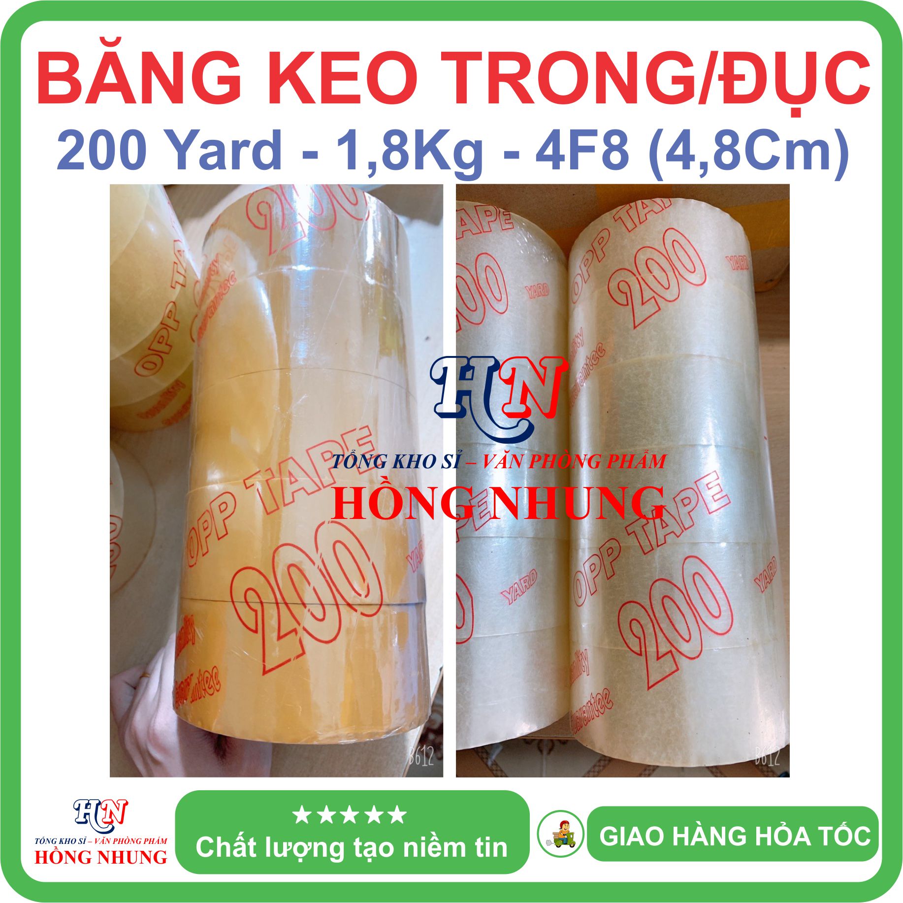 COMBO 6 cuộn Băng Keo Trong/đục 200 Yard loại 1,8kg bản rộng 4,8F , Chất Keo Siêu Dính, Giúp Bạn Đóng Gói Hàng Hiệu Quả