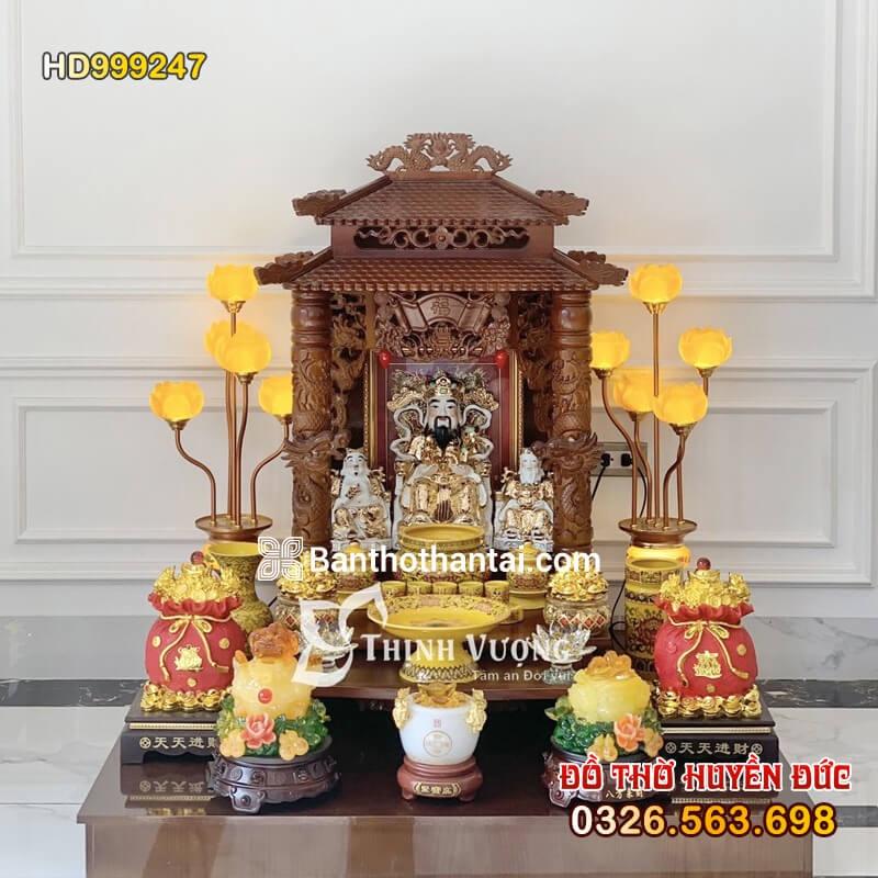Bộ bàn thờ Thần Tài Mái chùa 2 mái Sứ gấm vàng HD999247