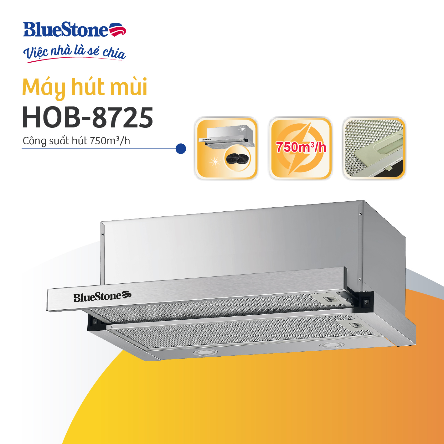 Máy hút mùi Bluestone HOB-8725 - Hàng chính hãng