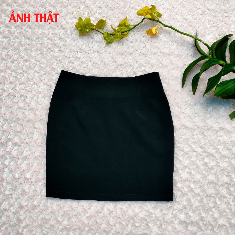 Chân váy bút chì ôm body màu đen dáng ngắn độ dài 42cm thời trang công sở nữ