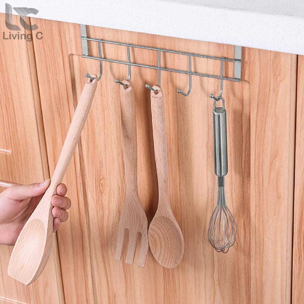 Cây treo đồ Living C , inox 5 móc treo đa năng gài cánh tủ không cần khoan tường _G35