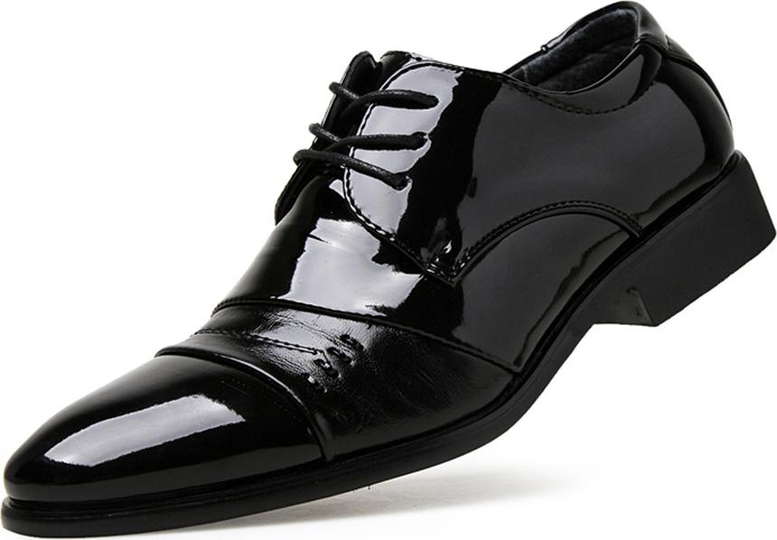 Men's British Business Pointed Leather Shoes Lace Up Dress Wedding Shoes