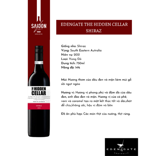 Rượu Vang Đỏ Edengate Hidden Cellar Shiraz 750ml 14% Acl