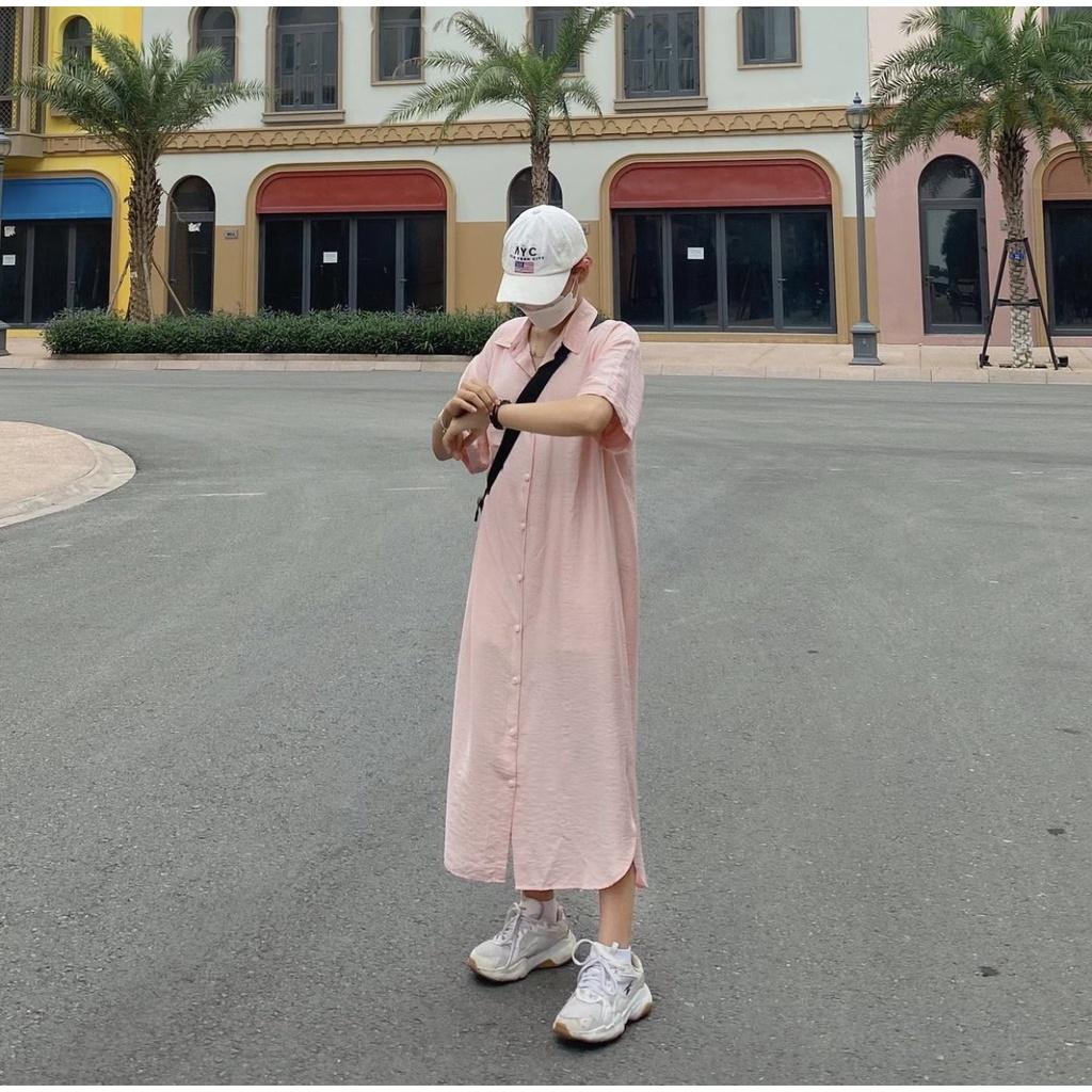 Váy đầm sơ mi đũi form rộng dáng dài 4 màu basic LOVI
