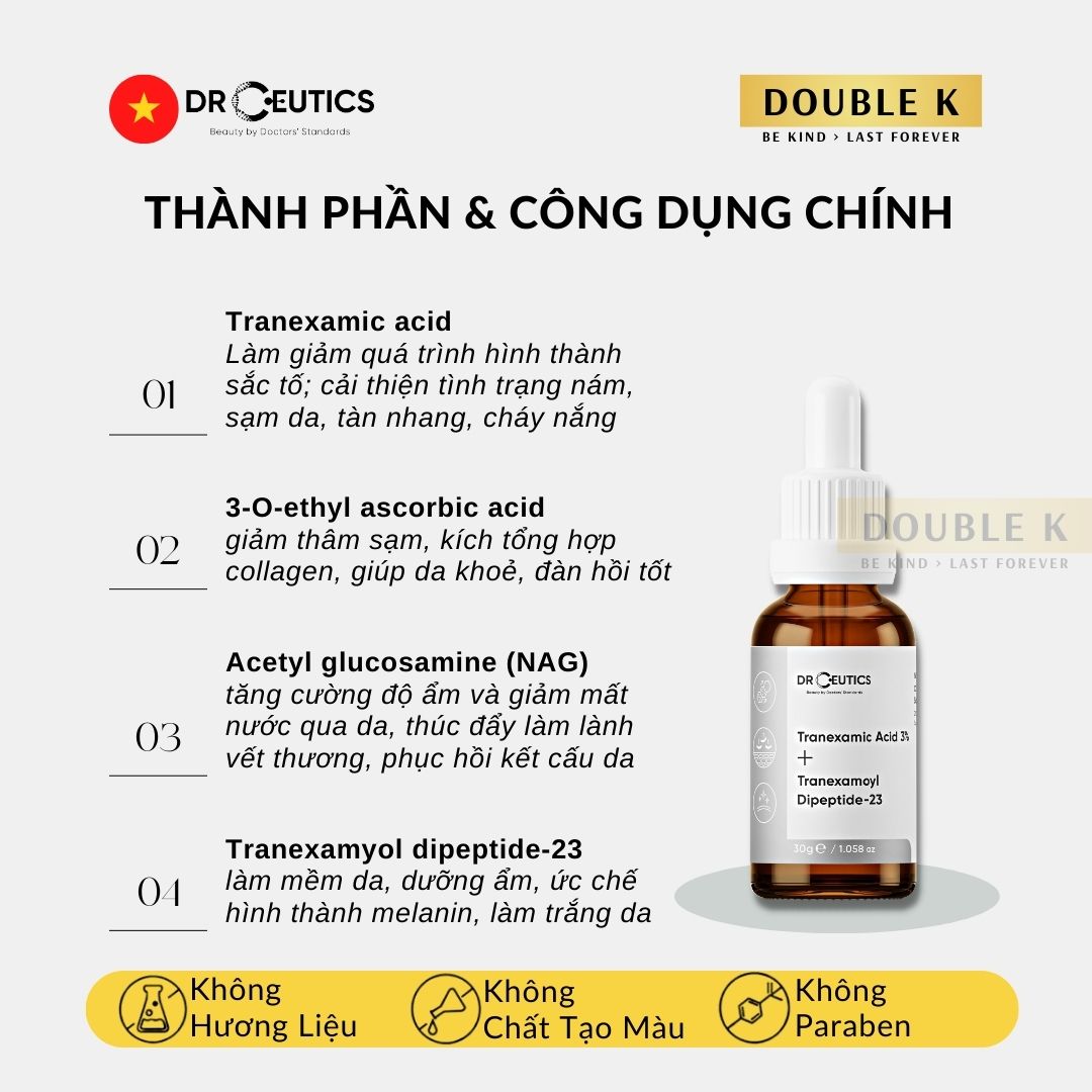 Serum Sáng Da Mờ Nám Sạm DrCeutics Tranexamic Acid 3% + Tranexamoyl Dipeptide-23 - Double K