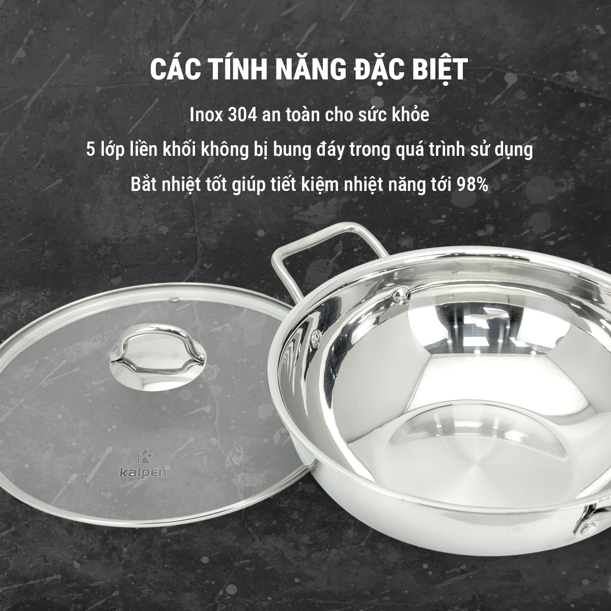 Chảo xào Inox 5 lớp đúc liền khối Kalpen Lager LX32 size 32cm, bảo hành 30 năm