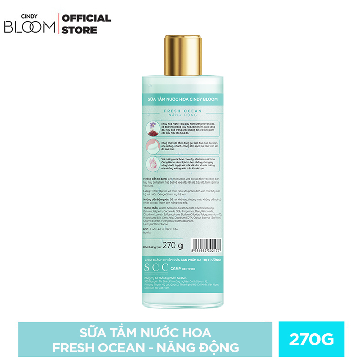 Sữa tắm nước hoa dưỡng ẩm sáng da Cindy Bloom Fresh Ocean mùi hương năng động trẻ trung 270g