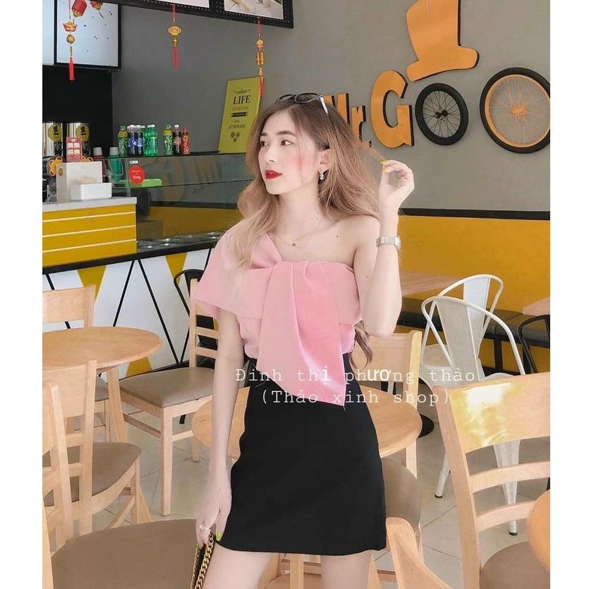 Áo kết nơ tay 1 bên kèm mút + Ảnh thật