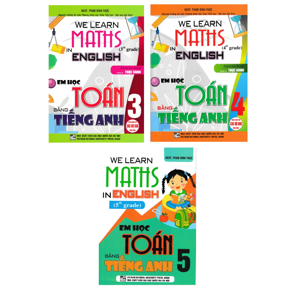 Combo Em Học Toán Bằng Tiếng Anh - We Learn Maths In English - Lớp 3 + 4 + 5 - HA