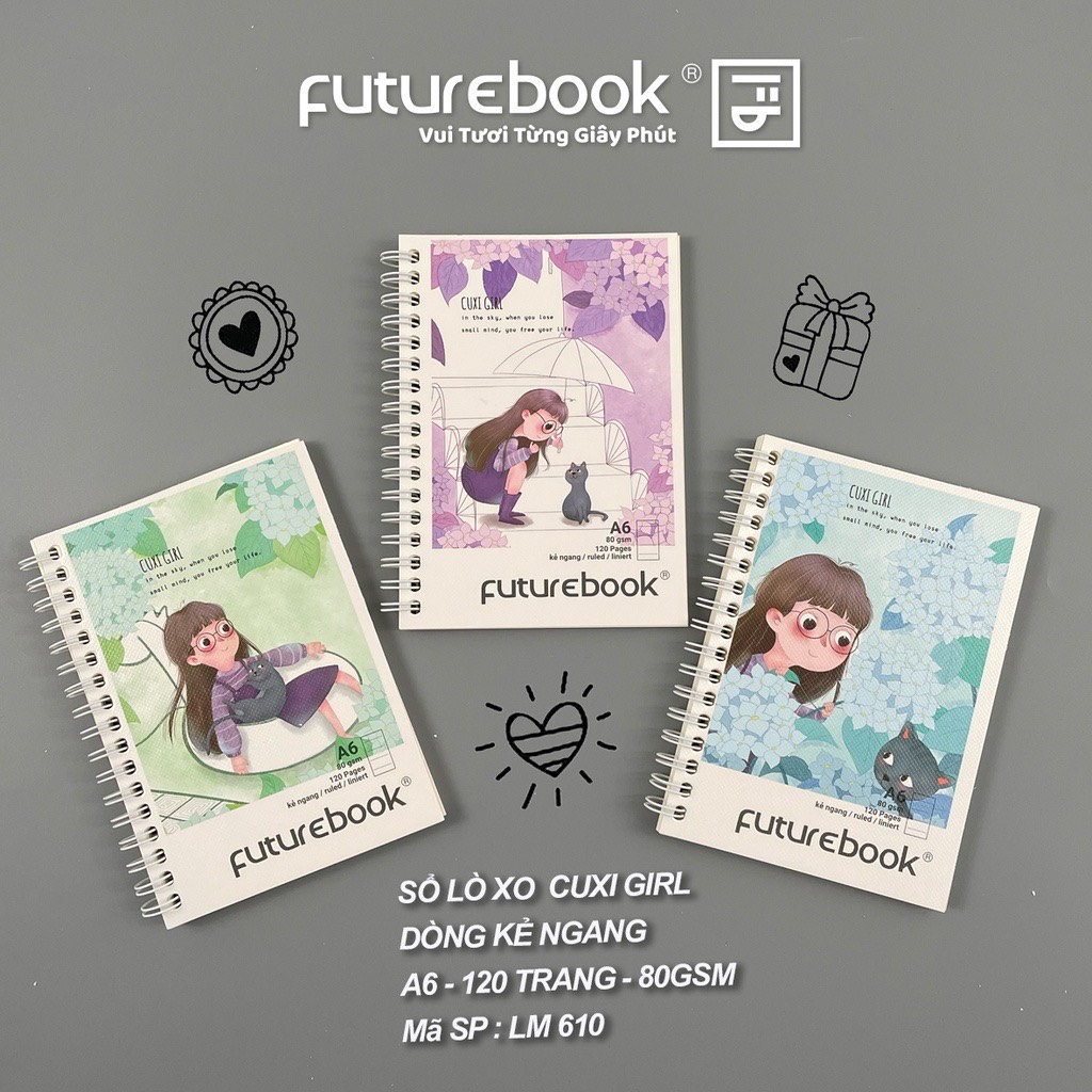FUTUREBOOK -Sổ Lò Xo Bìa Mềm A6-Dòng Kẻ Ngang-Định Lượng 80GSm-120 Trang. MSP LM610
