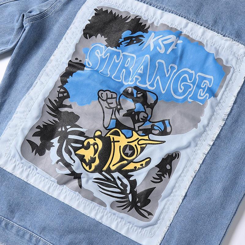 DeremonStyle - Áo khoác jean nam cao cấp Strange rách phối in cực mạnh mẽ nhé các chàng trai - Hot trend
