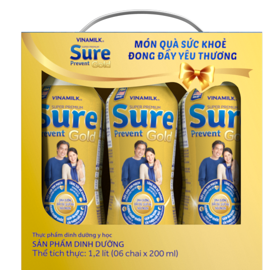 Sản phẩm dinh dưỡng Vinamilk Sure Prevent Gold Chai 200ml (Lốc 6 chai)