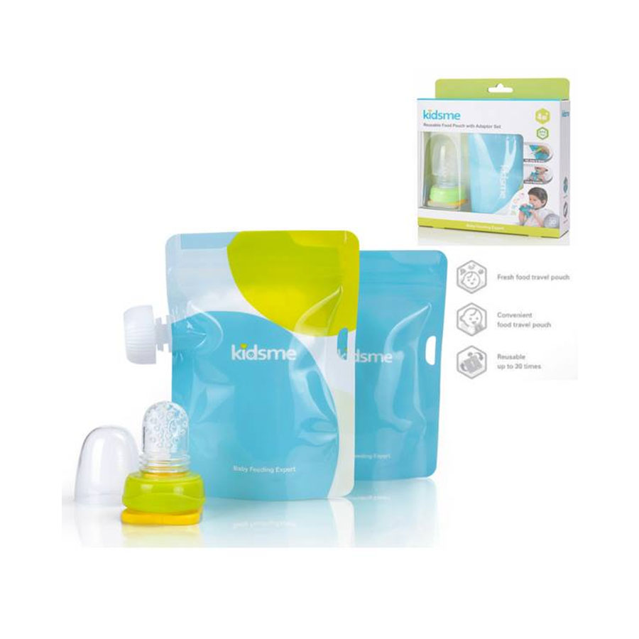 Bộ Túi Bóp Thức Ăn Với Ti Nhai Nối Baby Feeding Expert Kidsme Anh Quốc Cho Bé Từ 4 Tháng Tuổi - Ti Nối Màu Xanh Chanh - Ăn Dặm Chủ Động