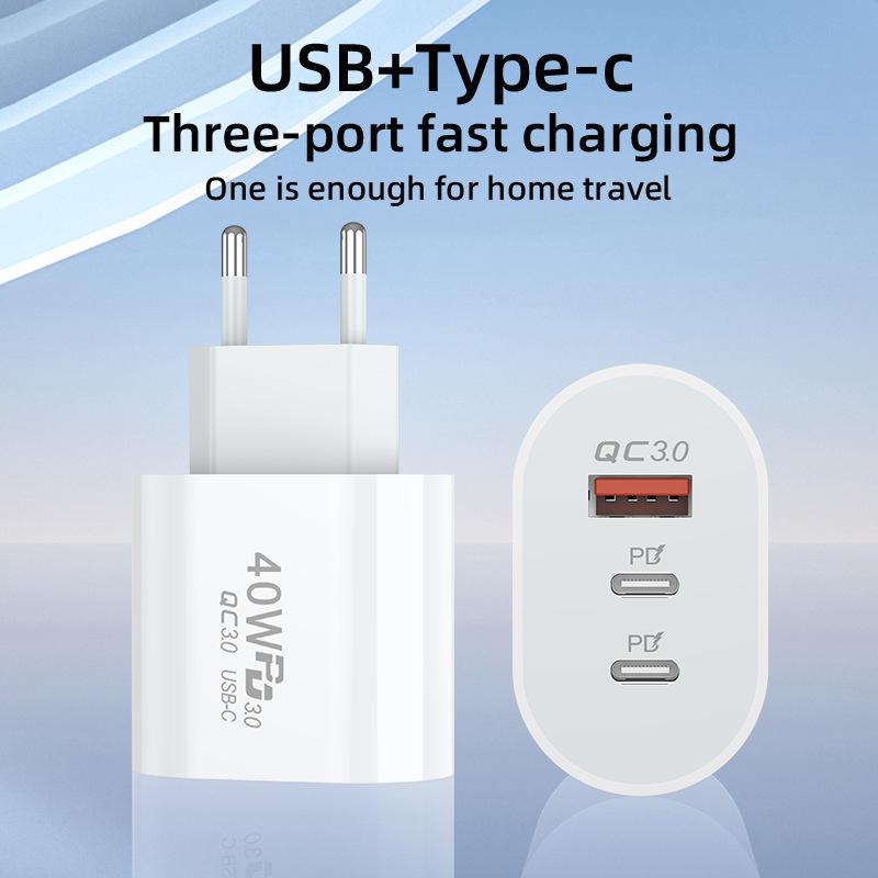Đầu sạc nhanh kép PD2A + 5V2A theo phong cách mới nhất theo tiêu chuẩn Châu Âu Ba cổng A + C tiêu chuẩn Hoa Kỳ phù hợp với đầu sạc điện thoại di động Apple Android