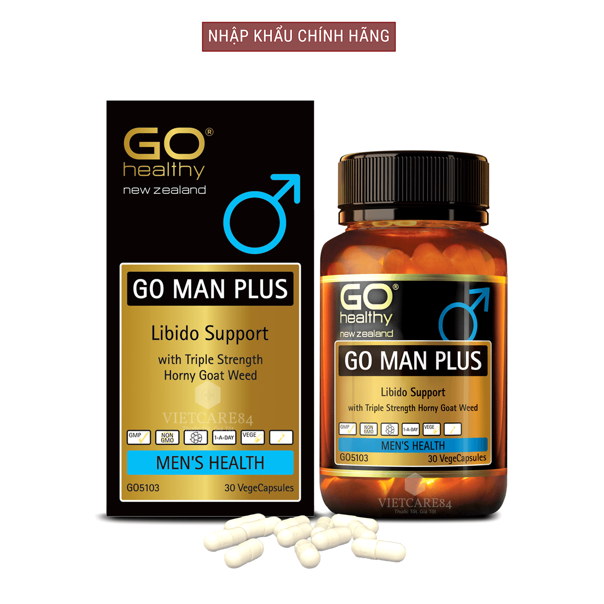 Bộ sản phẩm 2 hộp viên uống tăng sinh lý nam nhập khẩu chính hãng New Zealand GO MAN PLUS (30 viên) giúp tăng cường sinh lực ở nam giới, tăng cường khả năng sinh lý ở nam giới, cải thiện và làm chậm quá trình mãn dục nam