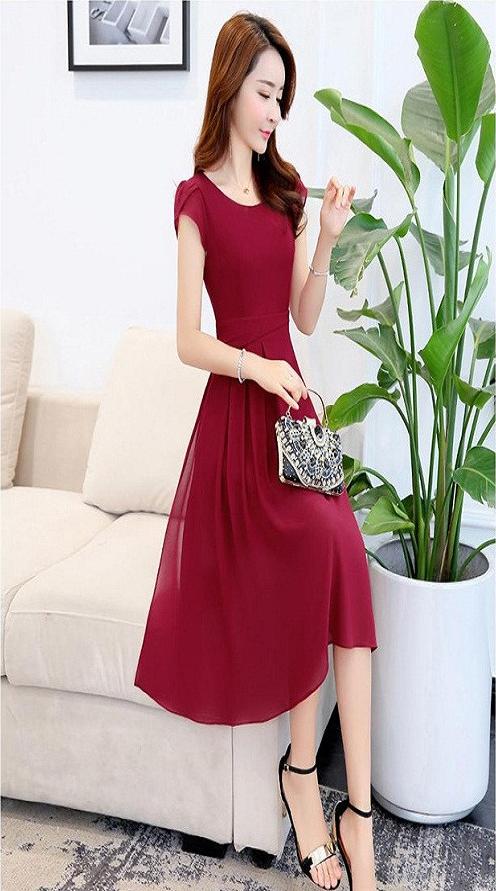 Đầm Xòe Voan Tím Tay Búp Duyên Dáng