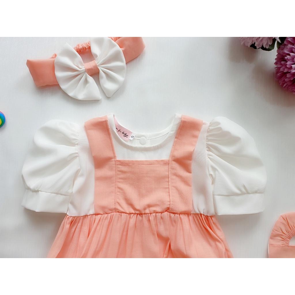 Body em bé gái sơ sinh Tặng kèm nón và giày vải Đũi lạnh cam phối lụa trắng Nau Baby Closet Quà Đầy tháng Thôi nôi