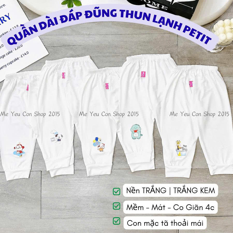 [3-13kg] Quần Dài Trắng Kem THUN LẠNH Có Đáp Đũng Mặc Tả Bỉm Chất Mềm, Mát, Co Giãn Cho Bé