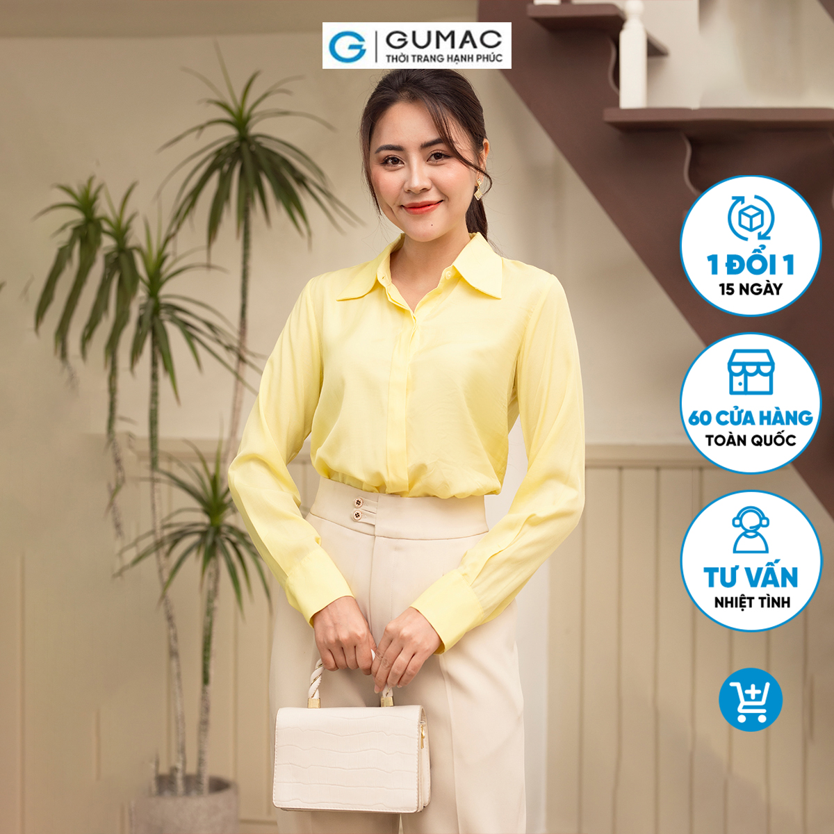 Áo sơ mi nữ tay dài nẹp che nút thanh lịch thời trang GUMAC AD06011