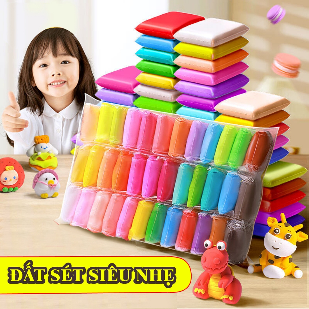 Đất sét nhật tự khô an toàn Lốc 36 màu cao cấp Softclay nặn hình, làm Butter slime