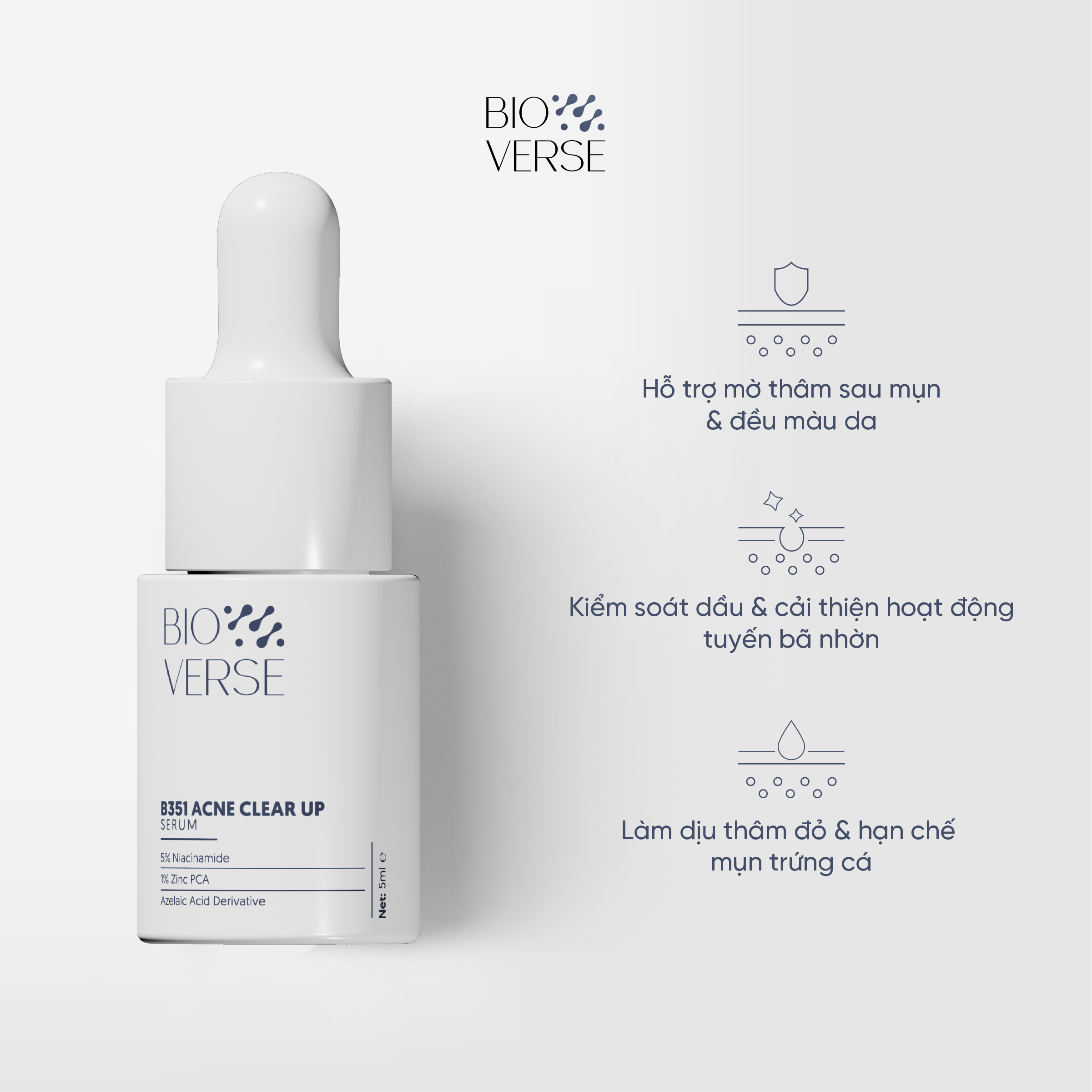 Sample Tinh chất Bioverse hỗ trợ giảm mụn B351 Acne Clear up Serum 5ml