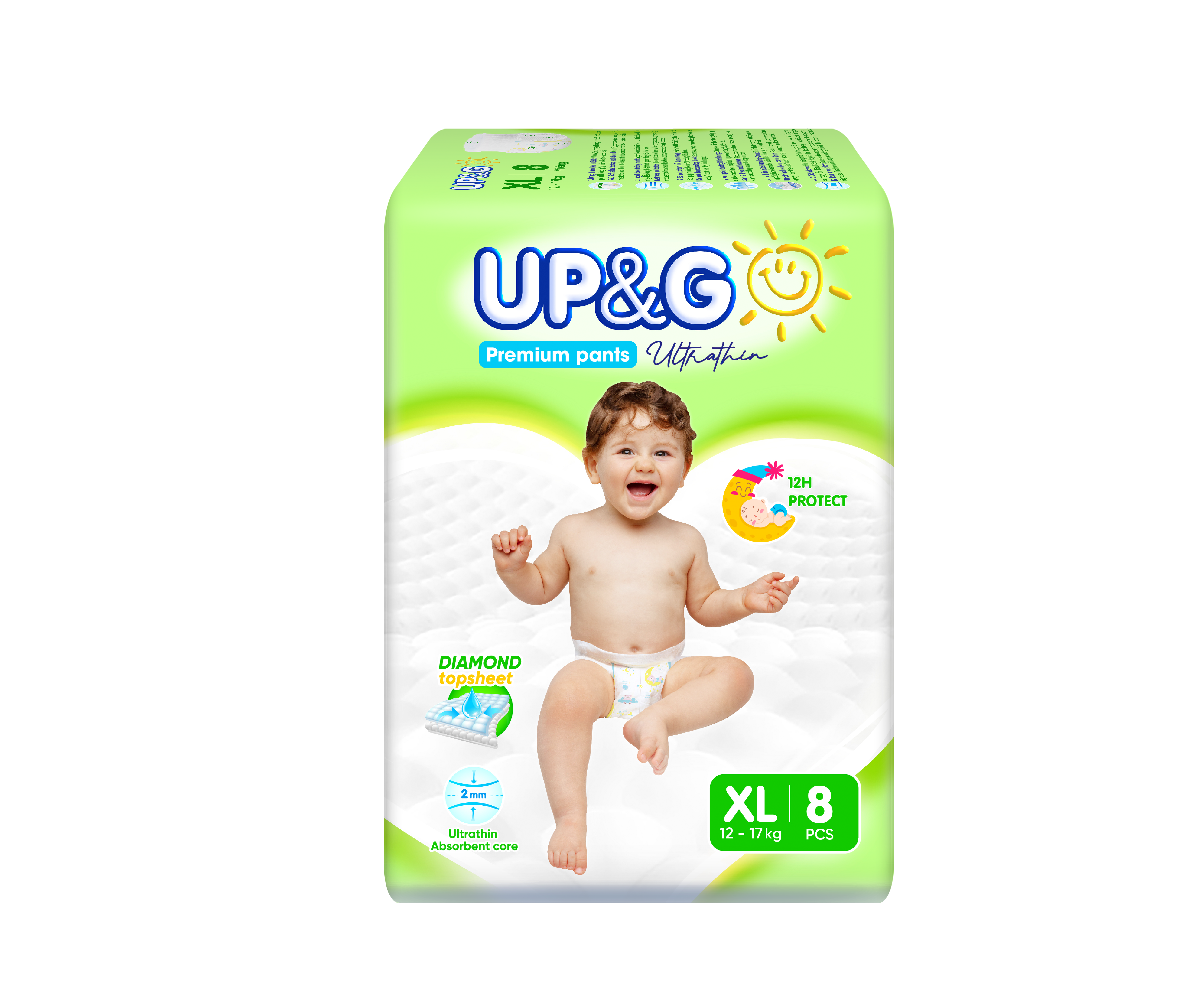 Combo 6 gói Tã/ Bỉm Quần Em Bé Siêu Mỏng Up&amp;Go Lõi Nén 2mm Siêu Mềm Mại, Siêu Khô Thoáng, Siêu Thấm Hút Size S/M/L/XL