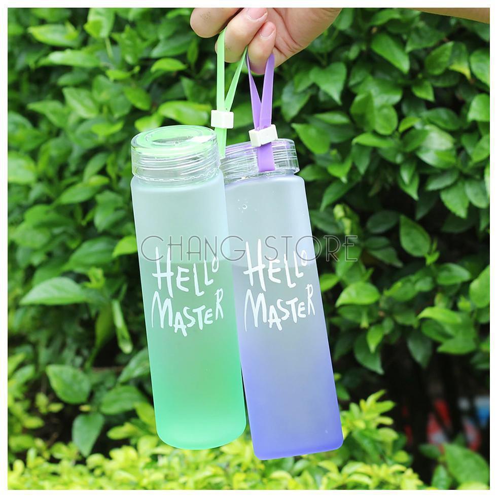 Bình Nước Thủy Tinh Hello Master Chai To 450ml Siêu Hot Có Dây Cầm