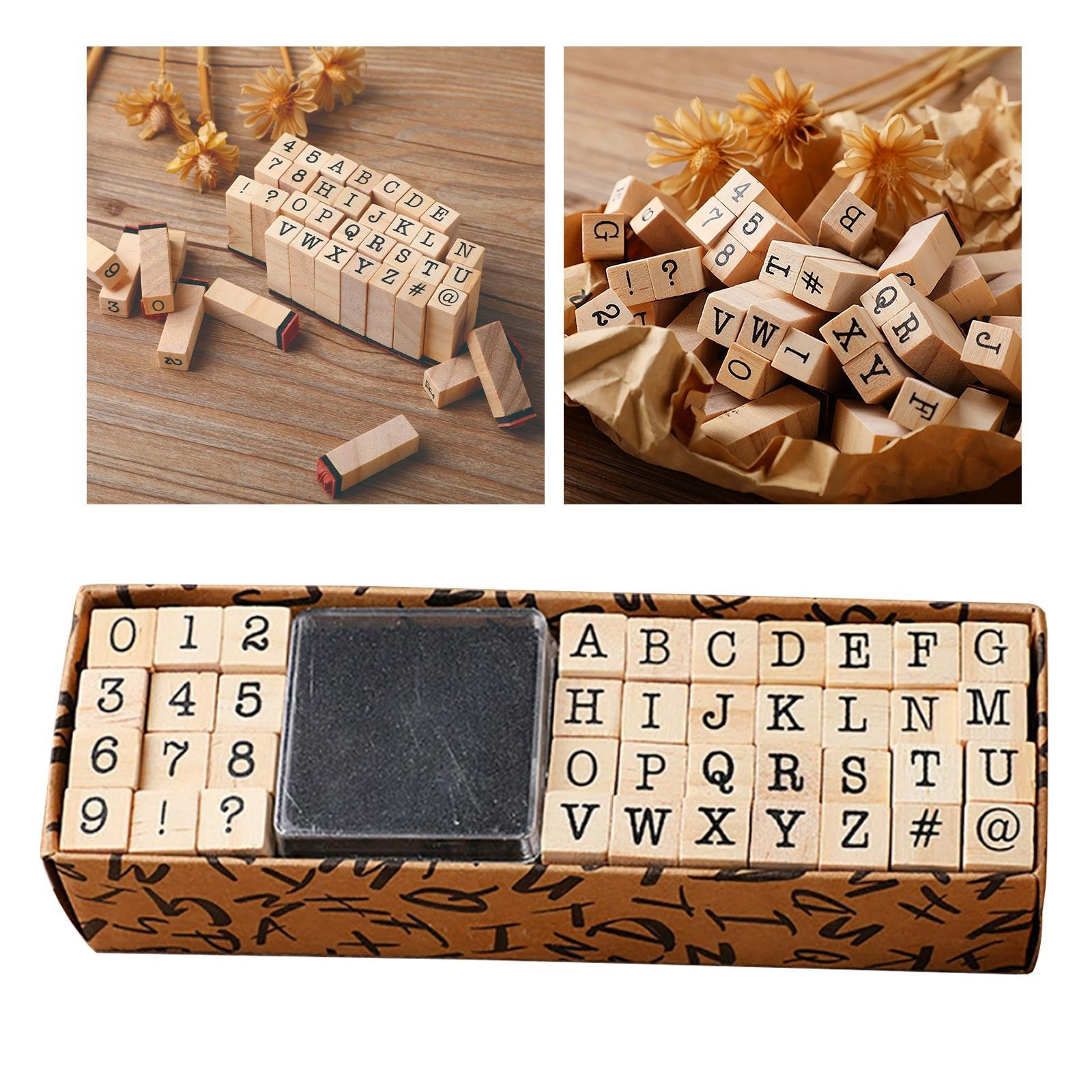 40 Pcs Wooden Rubber Stamp Letters Alphabets, Number and Letter Symbol Alphabet Mini Stamps for Clay Crafts, Card Making, Kids Painting