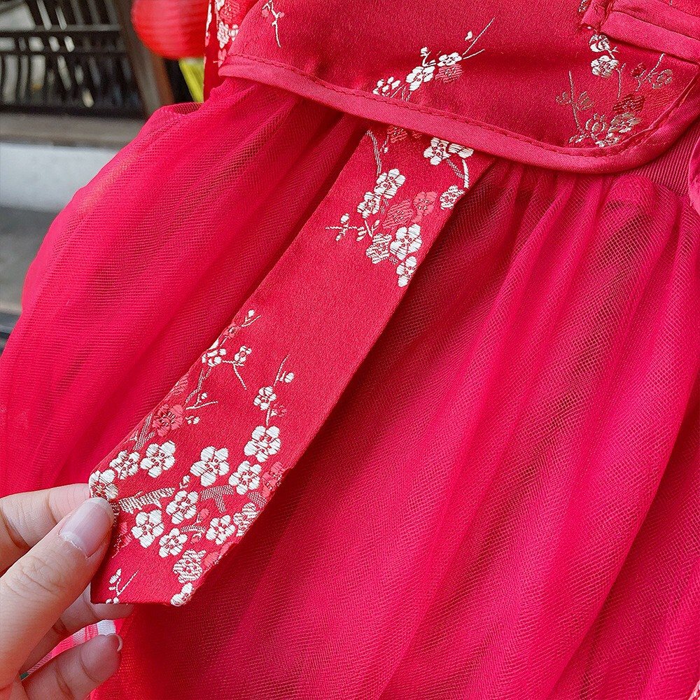 Đầm tết đỏ bé gái kiểu sườn xám thu đông