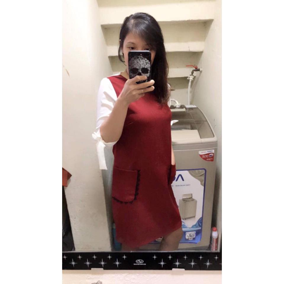 Đầm suông 2 túi phối tay voan trắng CC55