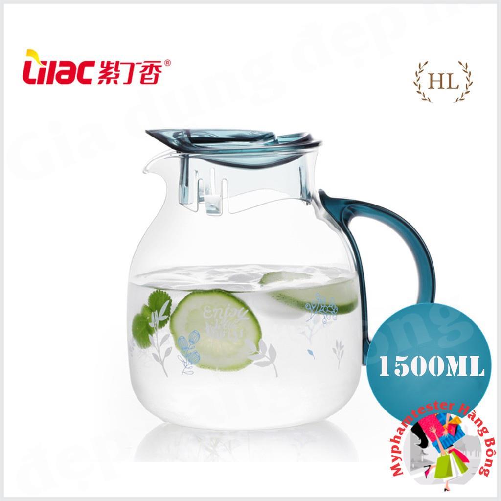 Bình đựng nước thuỷ tinh LiLac 1.5 - 2 Lít - Chịu nhiệt - Hoa Văn cao cấp