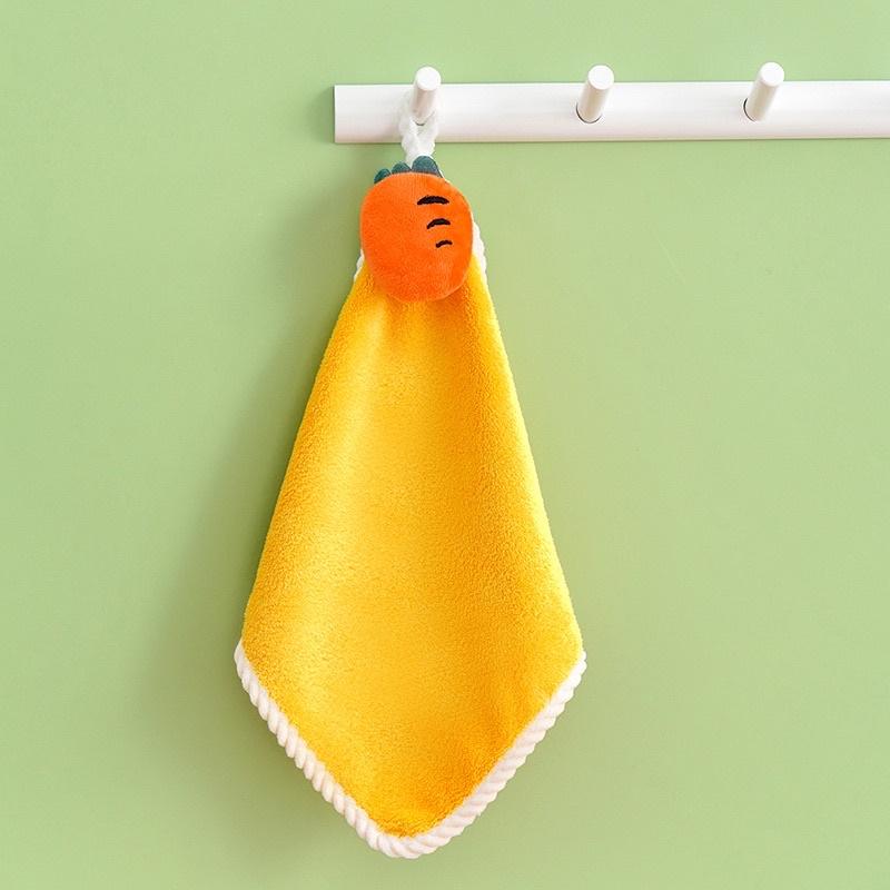 Khăn lau tay treo tường nhà bếp nhà tắm hình trái cây và hình thú dễ thương chất vải mềm mịn thấm hút tốt có quai treo