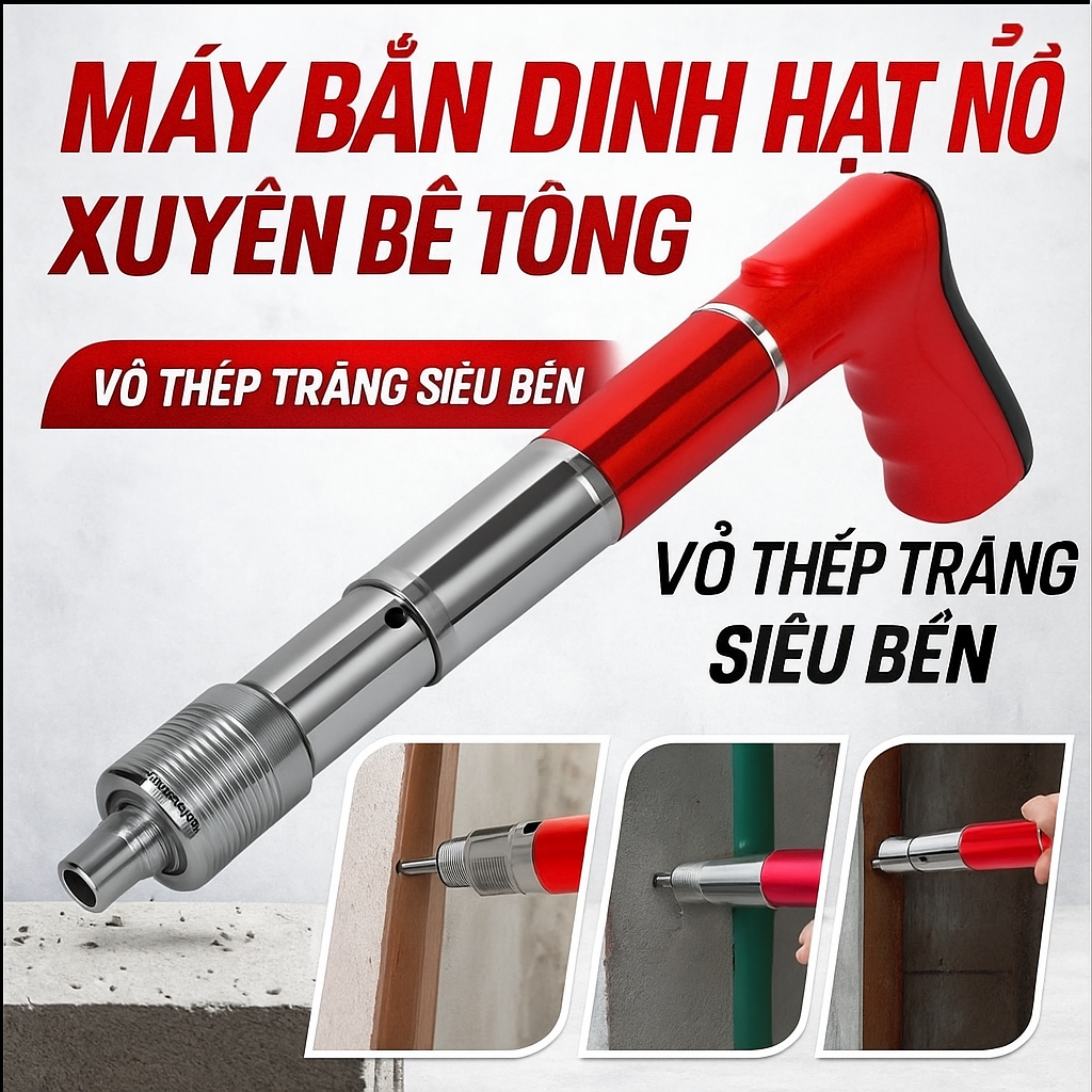 Máy Bắn Đinh Xuyên Bê Tông Sắt Thép – Quà Tặng 100 Đinh &amp; Hộp Phụ Kiện Loại Xịn Siêu Bền