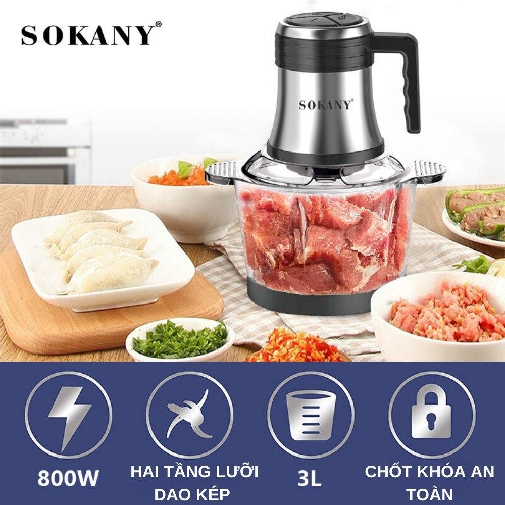 Máy xay thịt đa năng SOKANY SK-7026 công suất cao 800W, dung tích 3L, lưỡi dao 2 tầng xay nhuyễn mọi thực phẩm- HÀNG CHÍNH HÃNG - DELIYA