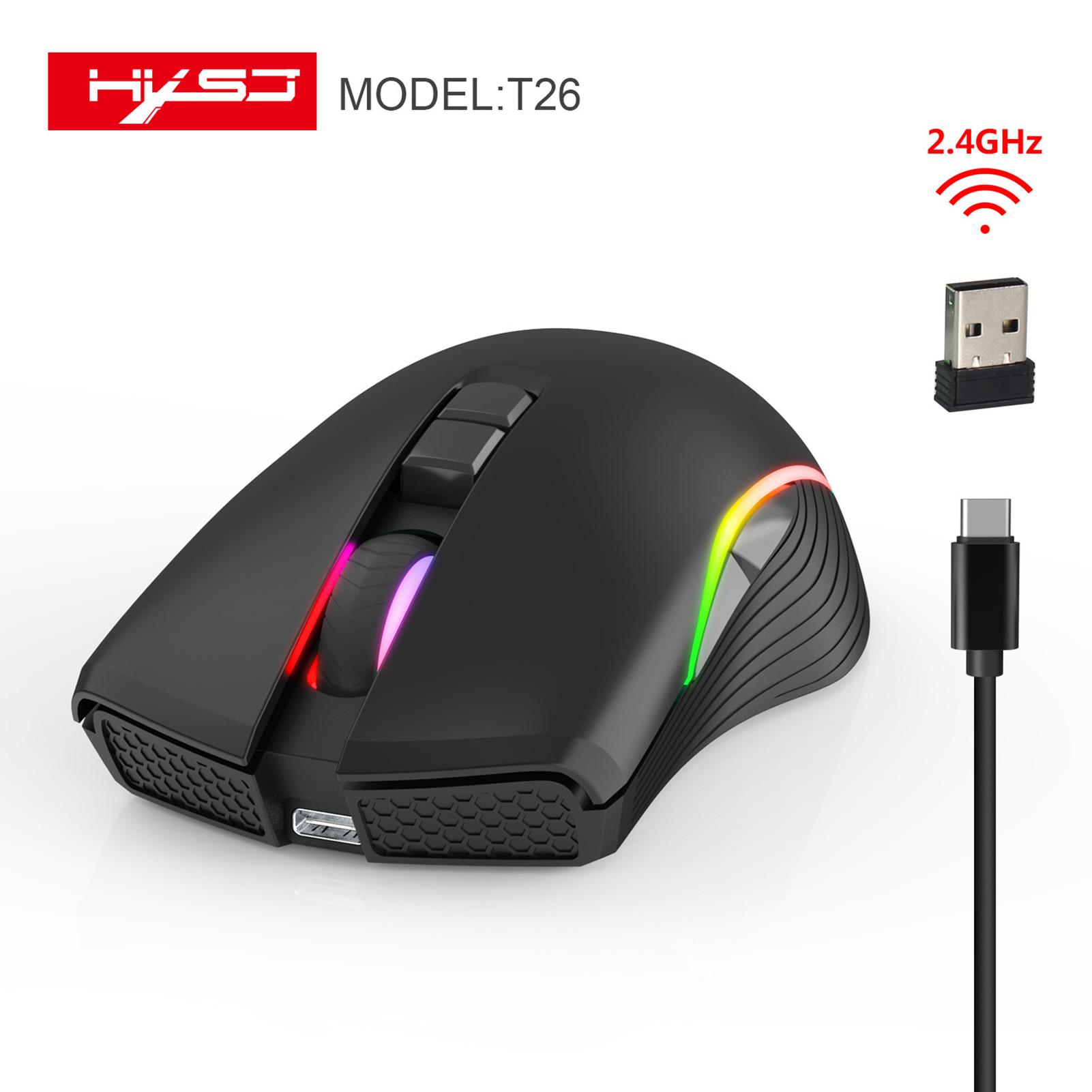 HXSJ T26 Mouse Wireless Mice 2.4GHz Type C Rechargeable Backlight 7 Buttons Portable Mini Gaming Mouse for Mac Laptop PC